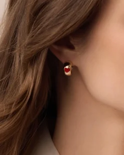 gorjana Amour Helium Heart Huggies 18k Gold Plated, Red Fashion