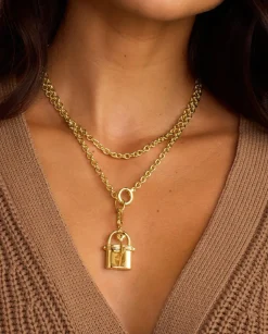 gorjana Avery Love Lock Necklace 18k Gold Plated Hot