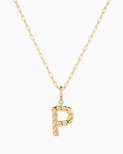 gorjana Crew Alphabet Statement Charm Necklace 18k Gold Plated Clearance