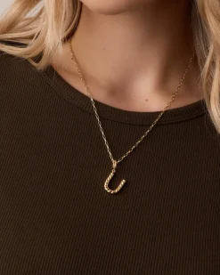 gorjana Crew Alphabet Statement Charm Necklace 18k Gold Plated Clearance