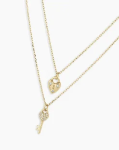 gorjana Diamond Bond Lock & Key Necklace Set 14k Solid Gold Discount
