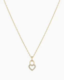 gorjana Diamond Heart Padlock Charm Necklace 14k Solid Gold Online