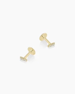 gorjana Diamond Pavé Bar Flat Back Studs 14k Solid Gold Best
