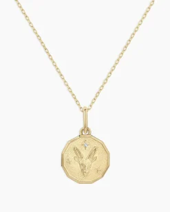 gorjana Diamond Zodiac Coin Charm Necklace 14k Solid Gold Clearance