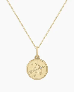 gorjana Diamond Zodiac Coin Charm Necklace 14k Solid Gold Clearance