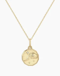 gorjana Diamond Zodiac Coin Charm Necklace 14k Solid Gold Clearance