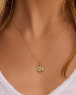 gorjana Diamond Zodiac Coin Charm Necklace 14k Solid Gold Clearance