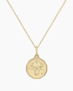 gorjana Diamond Zodiac Coin Charm Necklace 14k Solid Gold Clearance