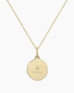 gorjana Diamond Zodiac Coin Charm Necklace 14k Solid Gold Clearance
