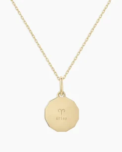 gorjana Diamond Zodiac Coin Charm Necklace 14k Solid Gold Clearance
