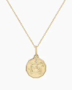gorjana Diamond Zodiac Coin Charm Necklace 14k Solid Gold Clearance