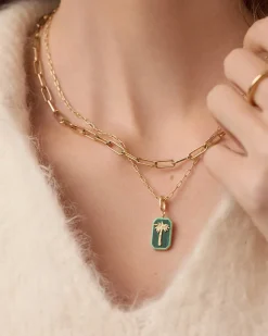 gorjana Power Gemstone Parker Charm Necklace Travel 18k Gold Plated, Malachite -Travel Best
