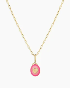 gorjana Power Gemstone Parker Charm Necklace Love 18k Gold Plated, Rose Quartz - Love Fashion