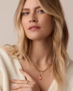 gorjana Power Gemstone Parker Charm Necklace Love 18k Gold Plated, Rose Quartz - Love Fashion