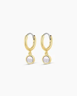 gorjana Rose Marble Coin Huggies 18k Gold Plated, Mother of Pearl Online