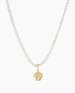 gorjana Shell Pearl Charm Necklace 18k Gold Plated Discount