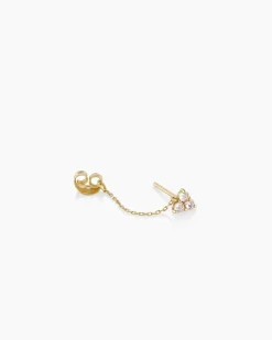 gorjana White Sapphire Chain Single Huggie 14k Solid Gold Hot